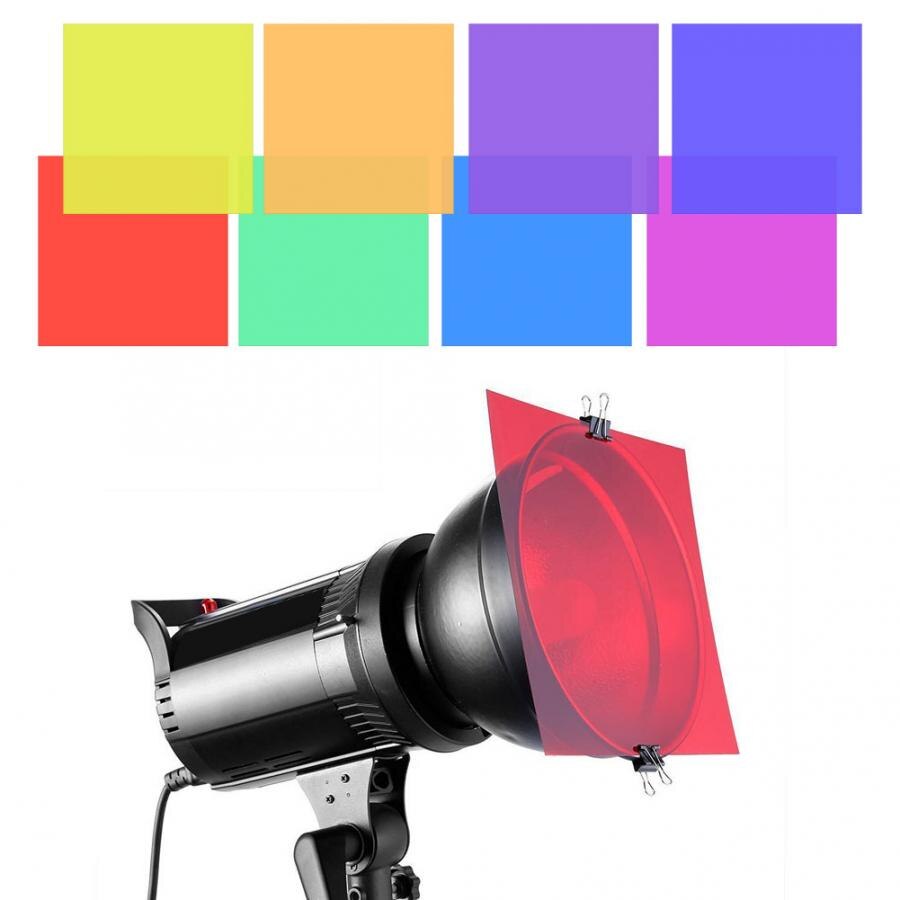 Universele 8 stuks Kleuren Filter Papier voor DSLR Camera 'S Top Flash Lamp Kleur Kaarten Kit