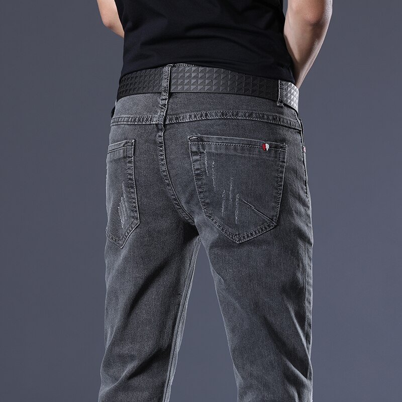 Heren slim jeans straight fit gescheurde jeans distressed grijze kleur den ropa de hombre jeans