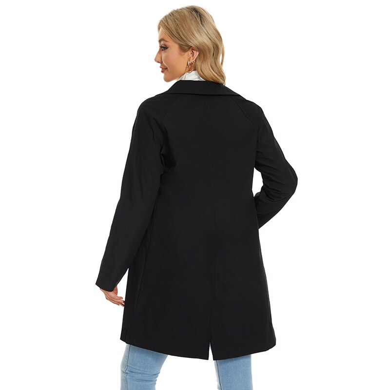 Vangull-gabardina negra para mujer, abrigo entallado de manga larga con botonadura única, rompevientos, para oficina, Primavera