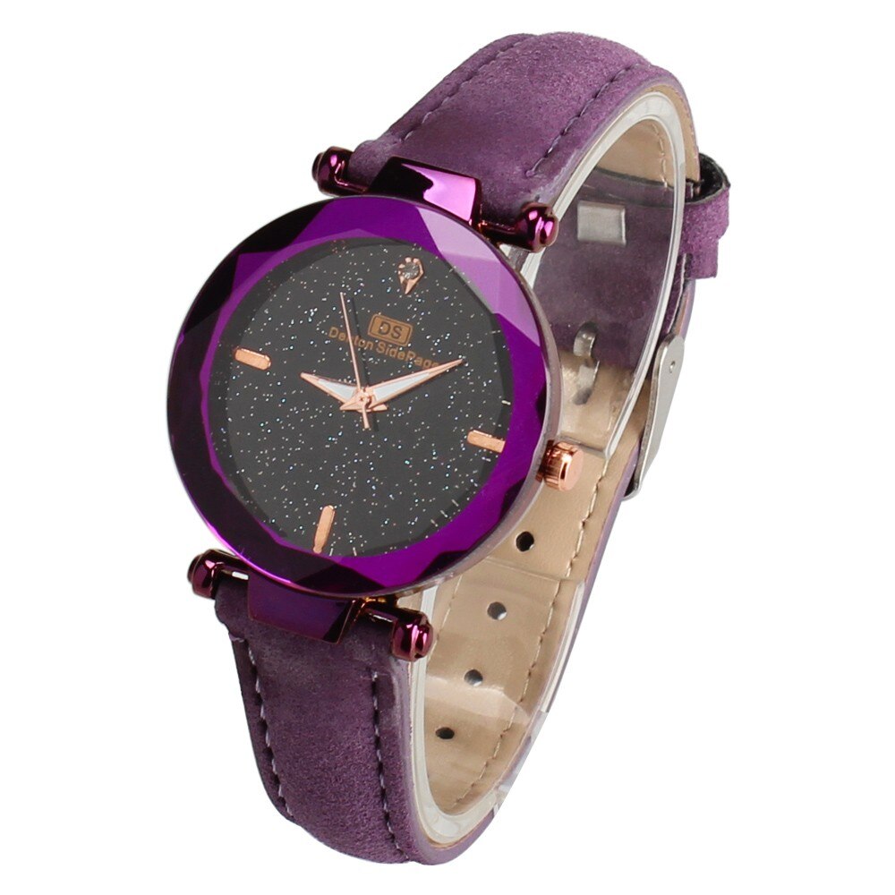 Prachtige Dames Horloge Sterrenhemel Vrouwelijke Lederen Quartz Horloge Elegante Vrouwen Horloges Armband Horloge Montre Femme: Purple