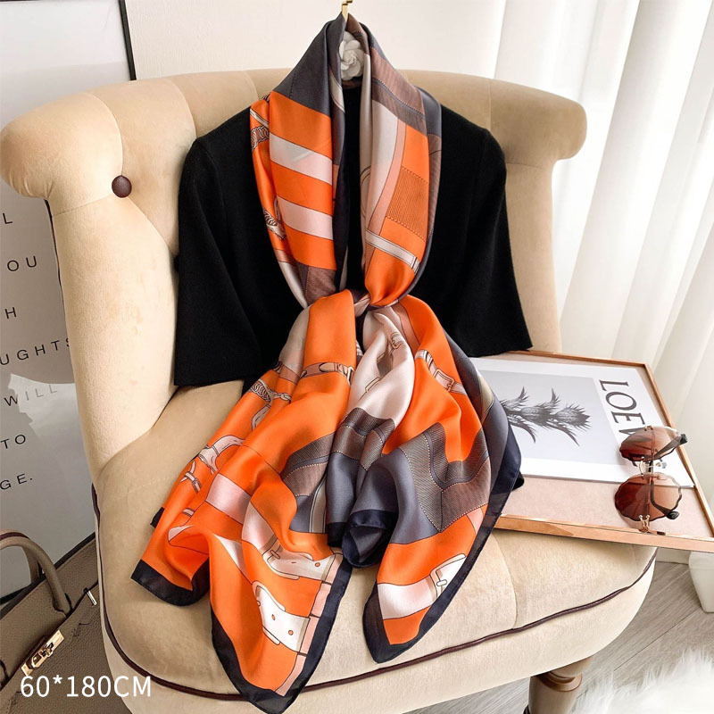 Frauen Seide Schals Sommer Sonnenschein Strand Schal Weibliche 60*180cm die Seide wickelt Kopf Hijab Dame Halstuch Weichen Satin- schals Foulard: ZSD-5-Orange