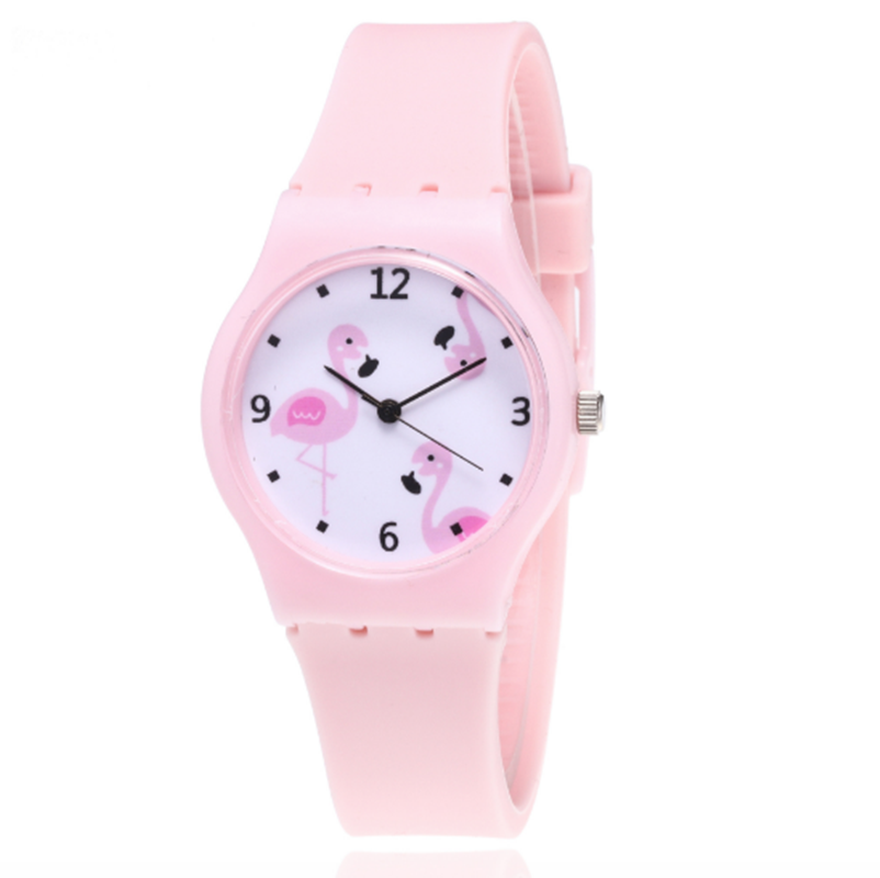 Montre en Silicone pour filles, montre-bracelet à Quartz, motif flamant rose, de dessin animé, tendance,