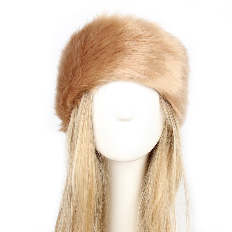 Winter Dikke Harige Haarband Fluffy Faux Fur Vrouwen Meisje Bont Hoofdband Hoed Winter Outdoor Earwarmer Ski Hoeden Sneeuw Cap