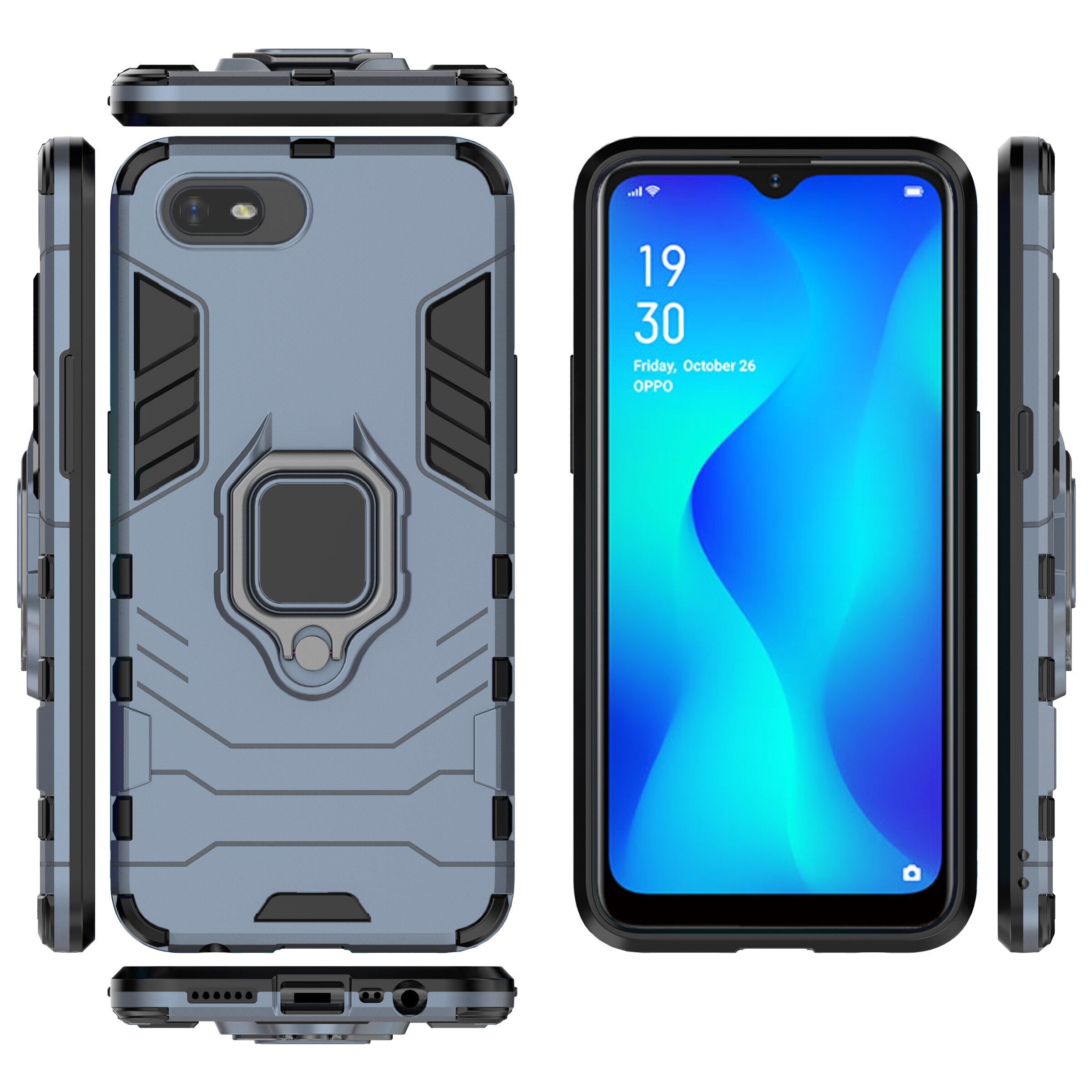 Telefoon Houder Vinger Ring Case Voor Cover Oppo A1k CPH1923 Magnetische Armor Cover Op De Voor Oppo Realme C2 A1k / Realme C2 RMX1941: for Oppo A1k / Navy Blue