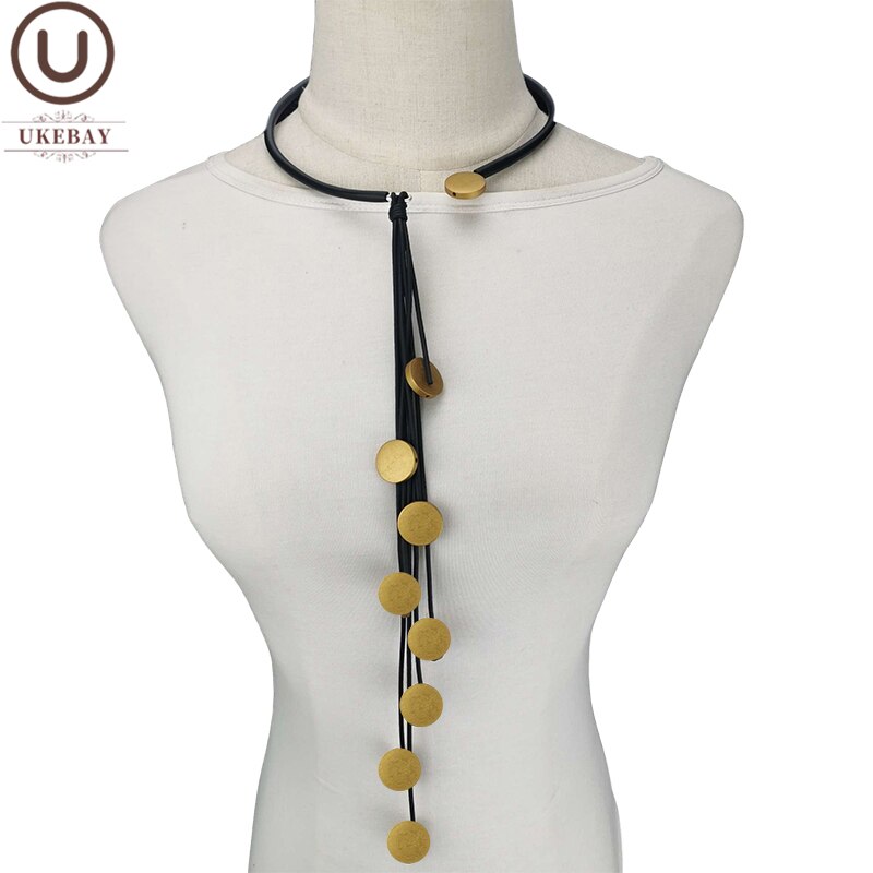 UKEBAY Handmade Wood Necklaces Top Gothic Necklace Female Long Chain Match Clothes Choker Necklace Rubber Jewellery