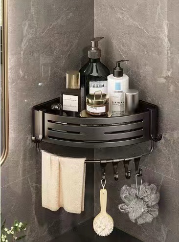 Estante esquinero para baño sin taladro, estantes esquineros para ducha montados en la pared con gancho, barra de toalla, estante organizador de baño de aluminio espacial: Bronce