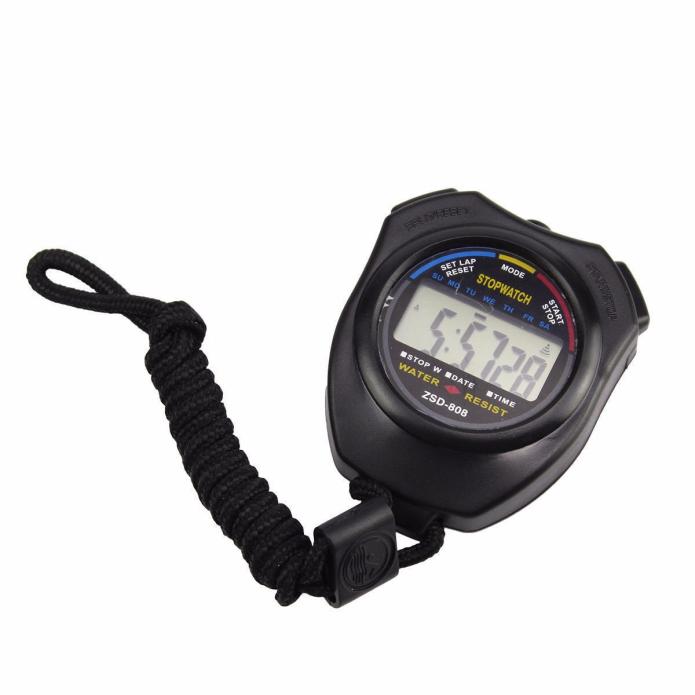 Bærbar håndholdt vandtæt digital lcd stopur kronograf sports stopur timer tæller med rem