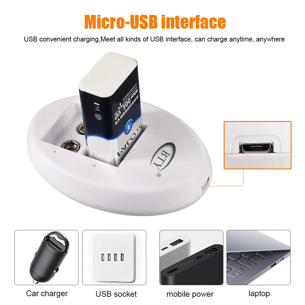 USB Plug Portable Charger for Rechargeable Batteries Mini Dual Toy Battery Charger for 6F22 9V Lithium Ni-MH Ni-CD Battery