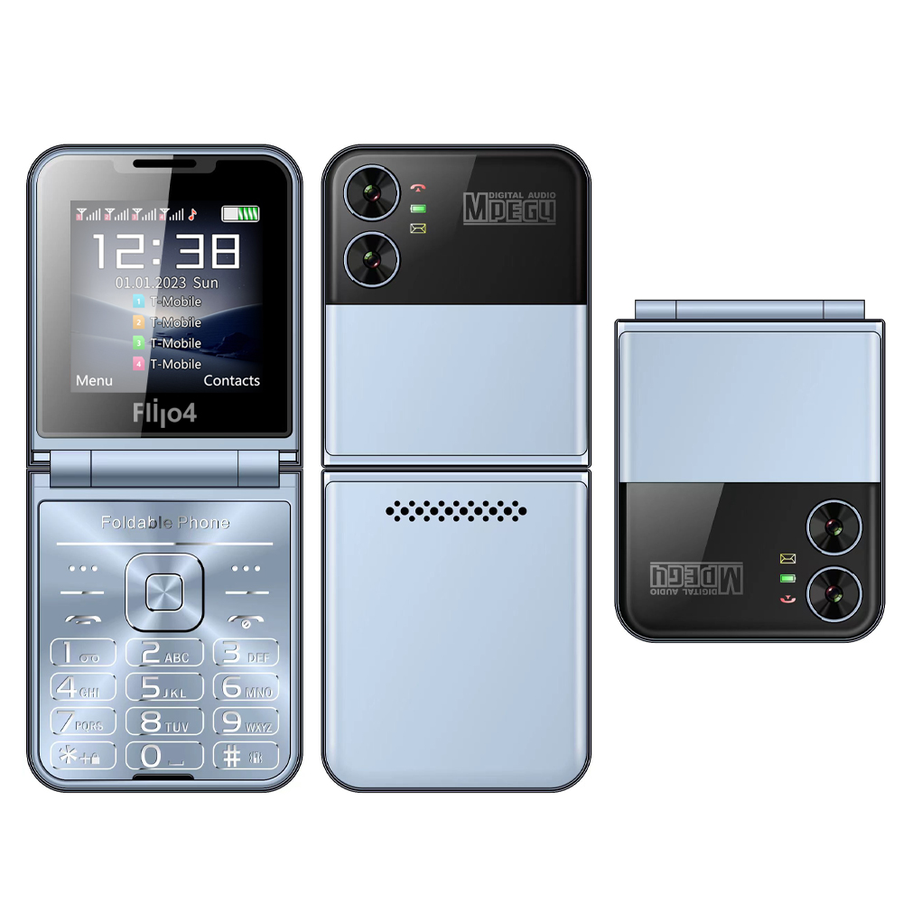 Servo flilo4 dobrável telefone móvel 4 sim em espera magia voz velocidade dial chamada gravação mp4 player lanterna 2g flip celulares: Azul
