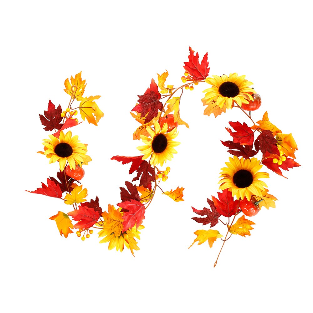 Feuilles d'érable artificielles guirlandes automne suspendus automne vignes citrouille baies tournesol érable artificiel guirlande rotin décoration de la maison: Jaune