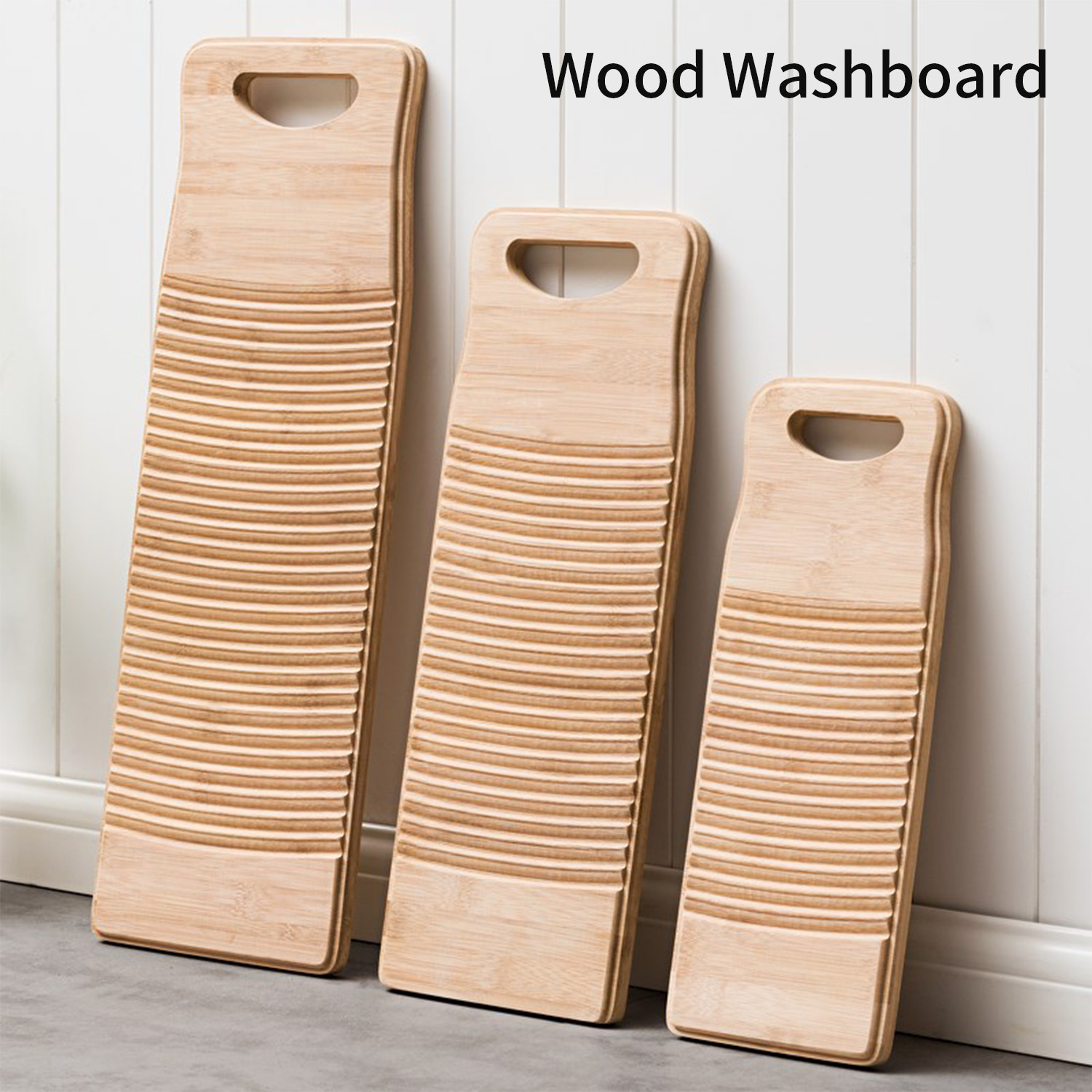 Tilgængeligt trævaskebræt vaskebræt med rundt håndtag håndvaskbræt til hjemmetøjvask tøj bambus fortykket vaskebræt