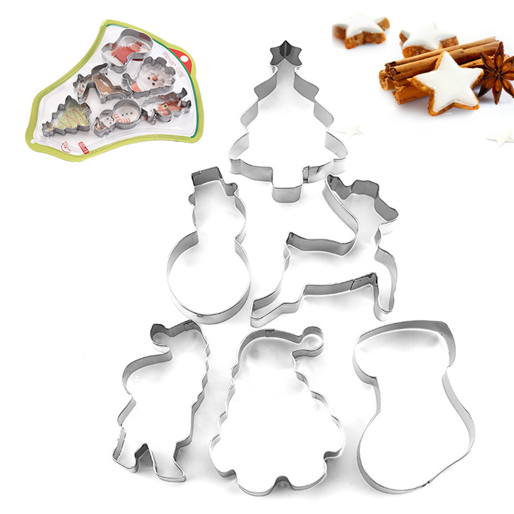 6 stks/set Rvs 3D Kerst Serie Cookie Cutters voor Cake Cookie en Wafel Mold Fondant Cutter DIY Bakken Tools