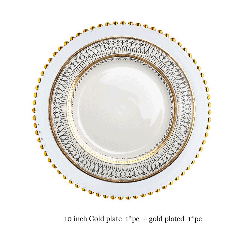 Elegent Glass Pearl Plate High-end Gold-plated Ceramics Disc Steak Salad Dish Wedding Banquet Dessert Pendulum Disc Saucer: 2pc gold