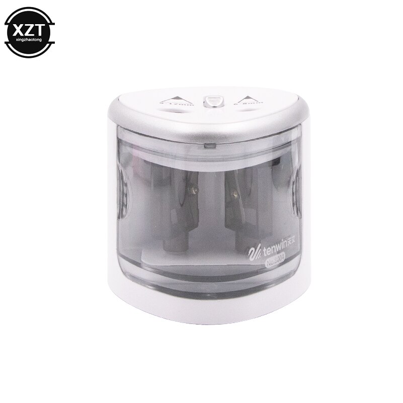 Sacapuntas eléctrico automático para estudiantes, Sacapuntas de doble agujero con Interruptor táctil, para el hogar, escuela, oficina y escritorio, material de papelería: Gris claro