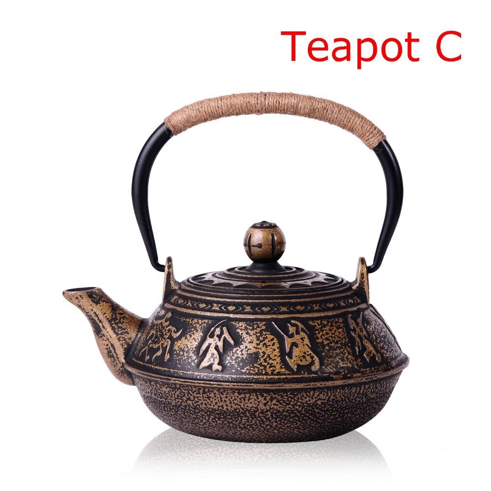 7 Chioces Cast Iron Teapot Set Japanese Tea Pot Tetsubin Kettle Enamel 900ml Kung Fu Infusers Metal Net Filter Cooking Tools: Teapot C