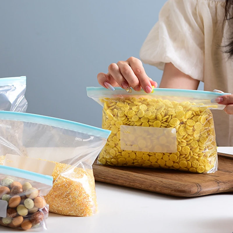 Genanvendelige opbevaringsposer til opbevaring af fødevarer, forseglet pose til køkkenkøleskab, poser med lynlås, gennemsigtige opbevaringsposer