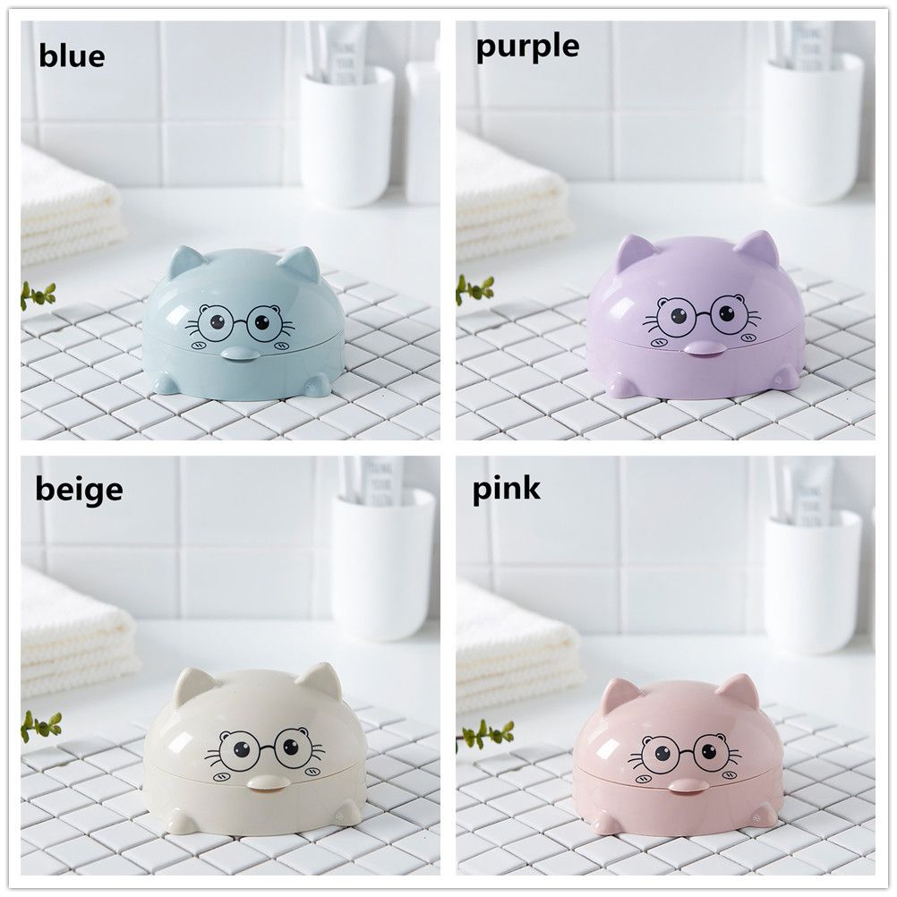 Porte-savon chat dessin animé mignon avec couvercle, boîte porte-savon, étui de rangement de salle de bains, nettoyage fournitures de salle de bains