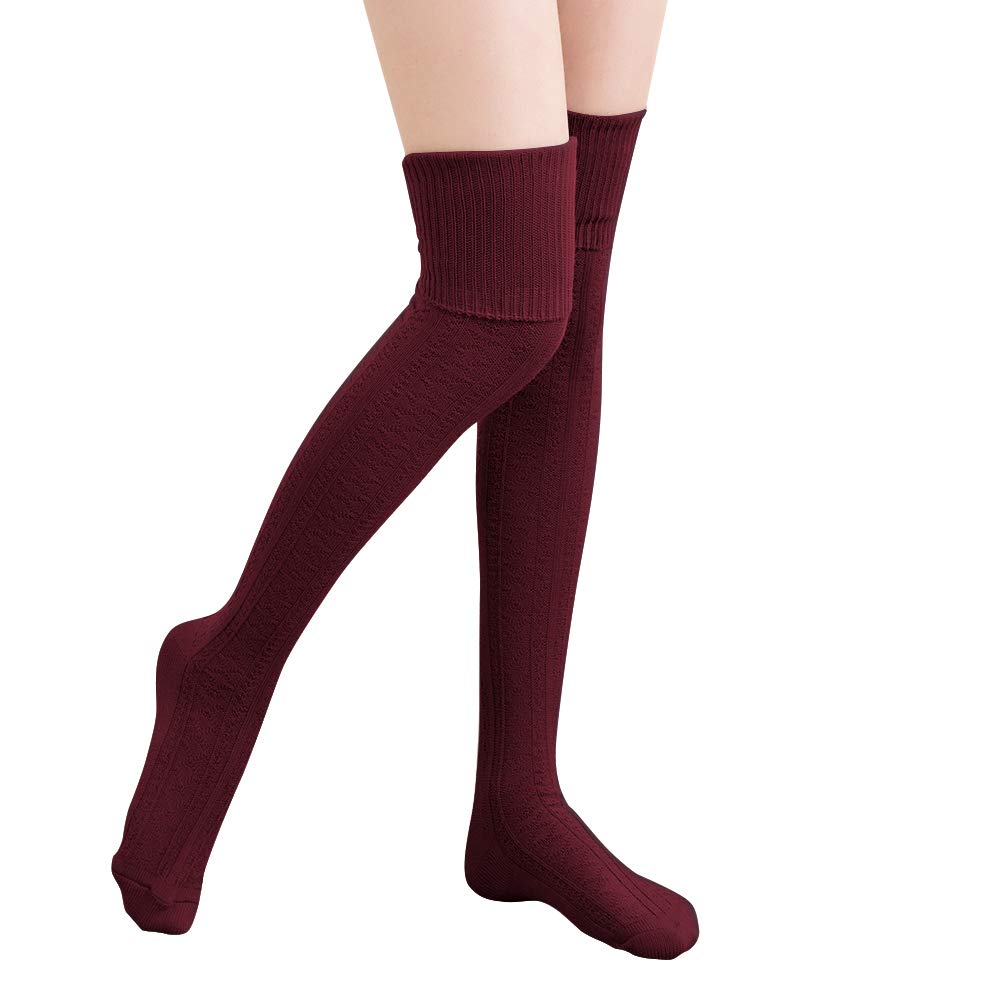 Oberschenkel Hoch Über Knie Socken für Frauen Mädchen, Winter-draussen Sport warm Häkeln Lange Socken Bein Wärmer Gamaschen: dunkel rot