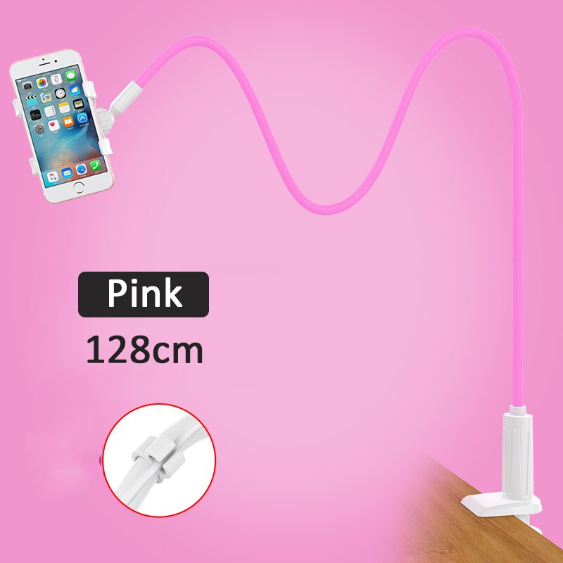 Universal 360 Rotating Flexible Arm Phone Holder Desktop Bed Lazy Tablet Clip Bracket Mobile Stand Support For iPhone Samsung: 128cm pink