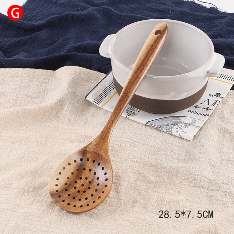 Non-stick Servies Bestek Set Houten Kookgerei Vork Lepel Mes Set Keukengerei Met Lange Handvat Spatel Platte Schop 1 PC: G