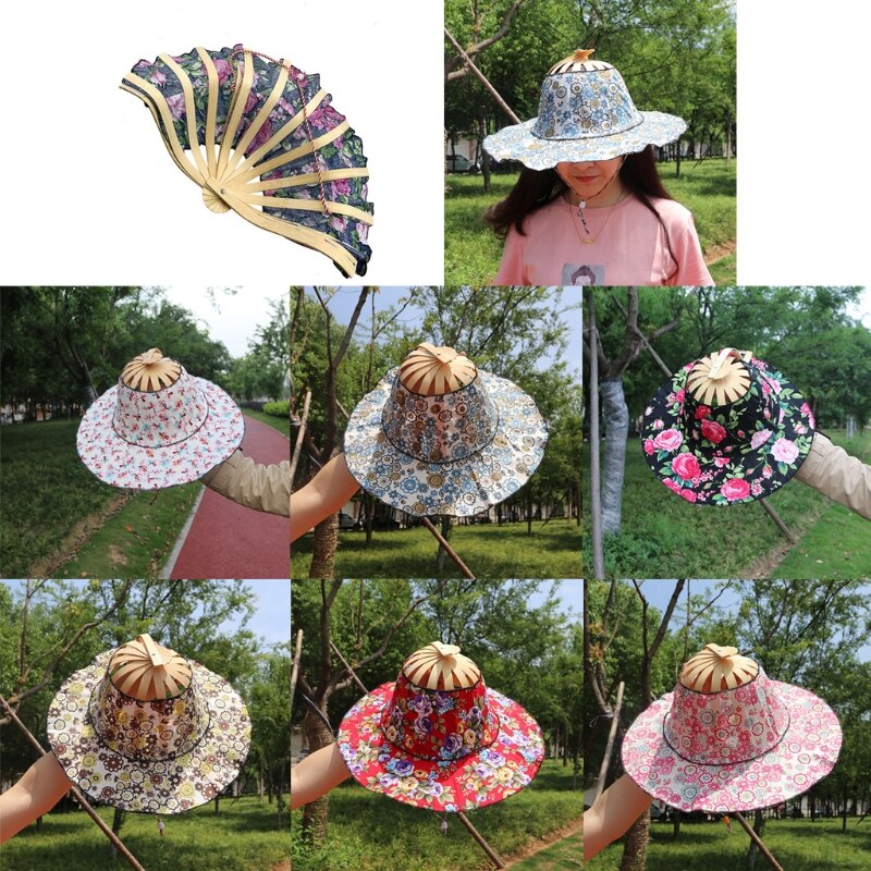Chapeau de soleil pliable en bambou multifonction 2 en 1, chapeau réglable pour le voyage