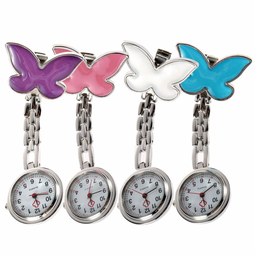 Vlinder verpleegster clip hanger hangend quartz horloge 1 stuks zak hangende ketting horloge formeel jurk horloge 4 kleuren clip type