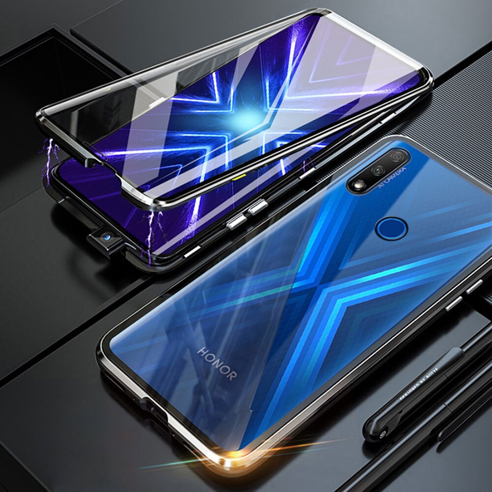 Caso magnético para huawei honor 9x STK-LX1 global 6.59 "capa de telefone de vidro temperado lado duplo em honor9x honor9x premium coque: Honor 9x Premium / Black
