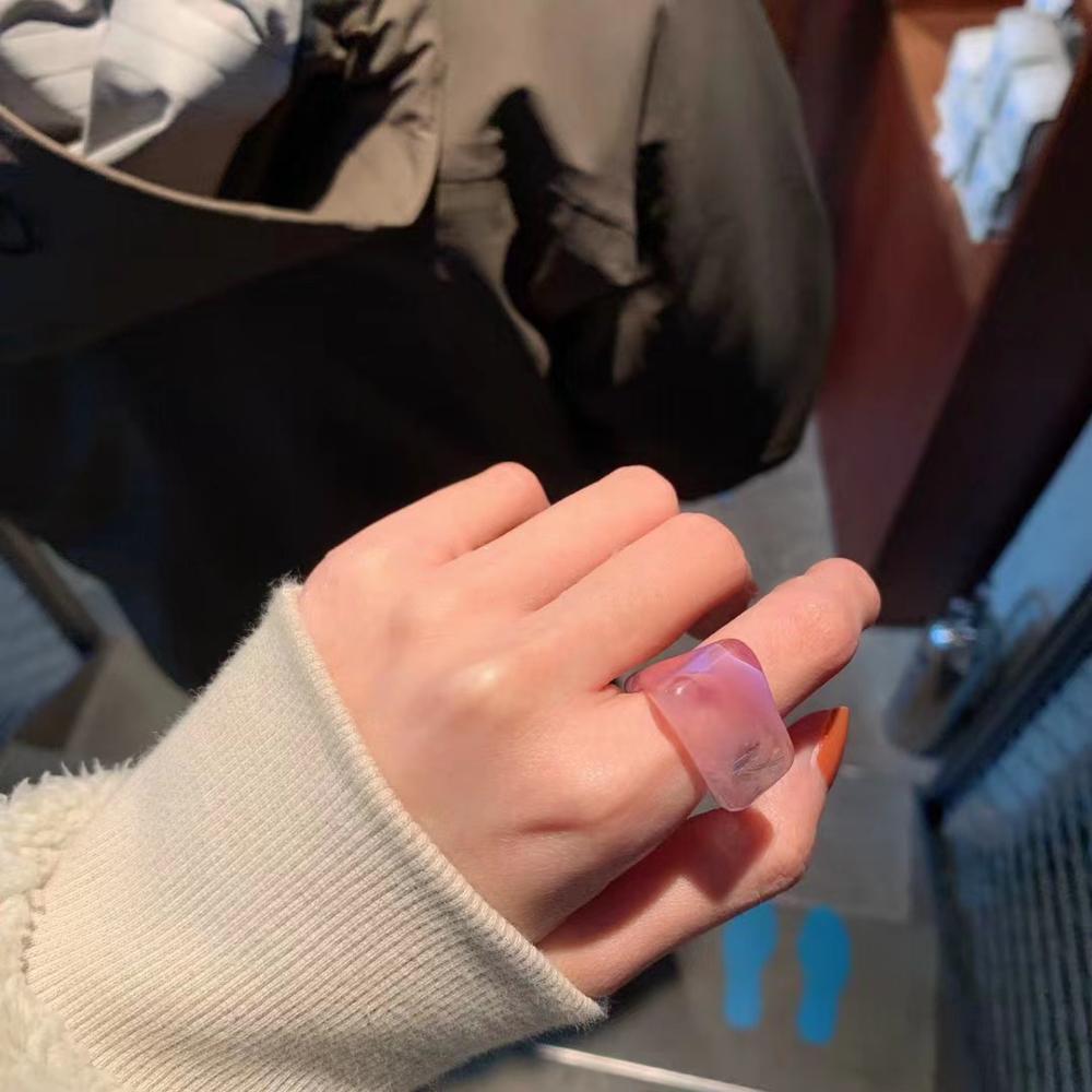 AOMU 1Stck Neue Korea Jahrgang transparent Harz Ringe schick Bunte Acryl Geometrische Unregelmäßige Ring für Frauen Schmuck: C