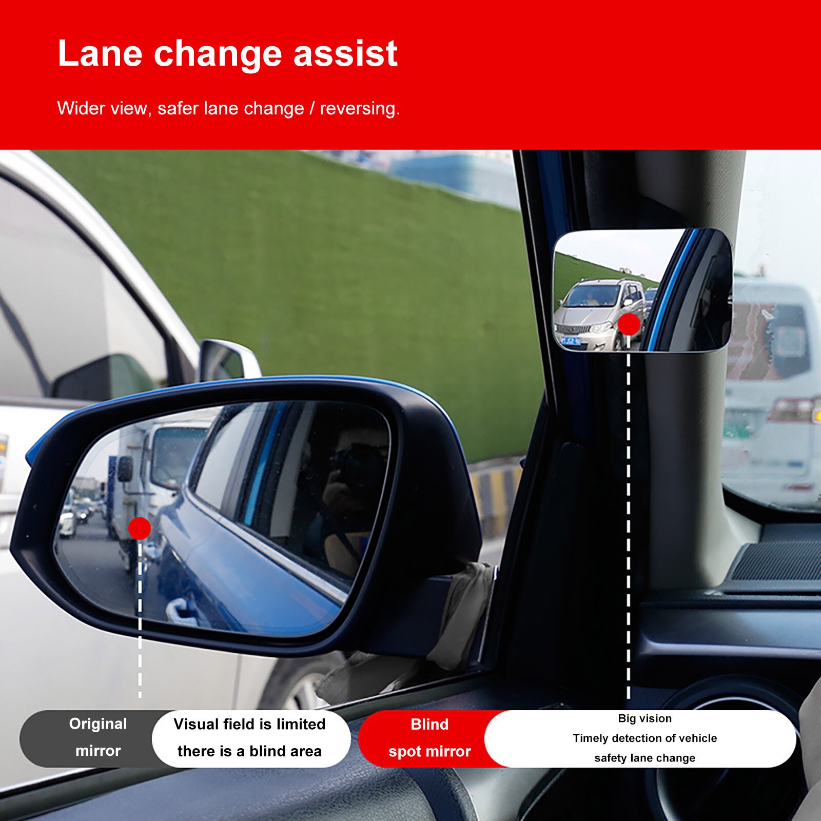 Car 360 Wide Angle rectangle Convex Mirror Car Vehicle Side Blindspot Blind Spot Mirror Wide Rear View Mirror Small Round Mirror