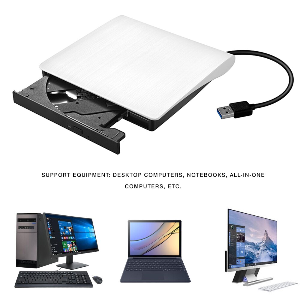 Drive externo de dvd usb 3.0, portátil, cd, dvd rw, gravador, reprodutor óptico compatível com windows 10, laptop, desktop