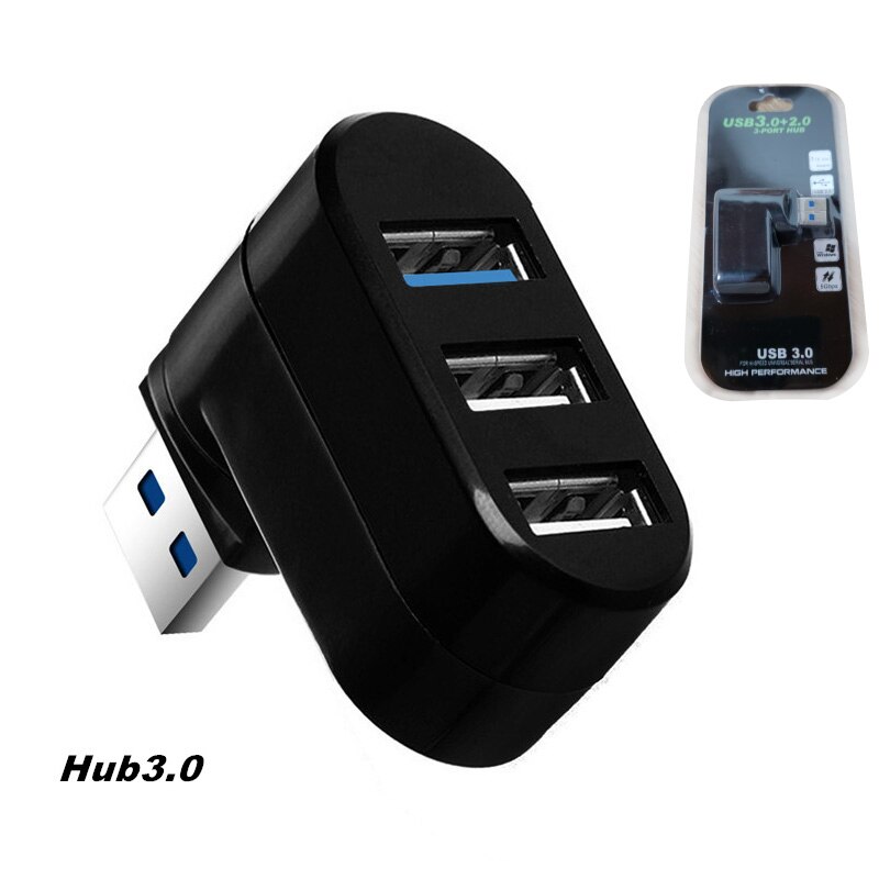 3 Port Multi 2.0/3.0 USB Hub miniaturowy Hub USB dużej prędkości obrotowej przejściówka rozgałęziająca na laptopa na notebooka dla komputer PC akcesoria: black 3.0