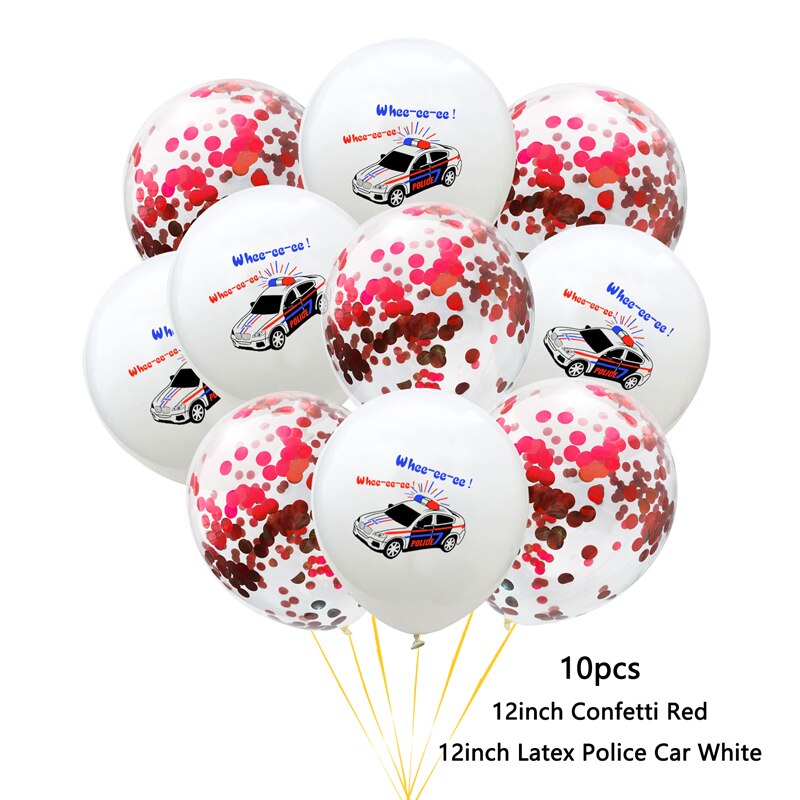 nouvel an enfant dessin animé voiture camion de pompier feuille ballons joyeux anniversaire fête décorations garçon fête bricolage voiture Ballon noël déco: 10pcs-Police-red