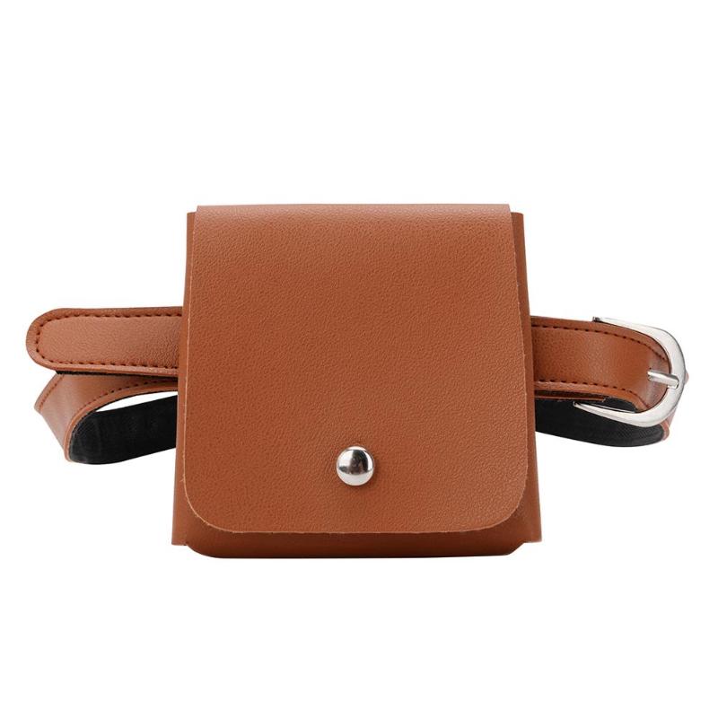 Hållbara pu läder fanny handväskor kvinnor mini enkel messenger enfärgade midjeväskor liten godisväska: Brun