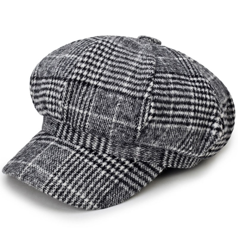 Gorro octogonal de fieltro para mujer, gorra de vendedor de periódicos, Color negro, literario, Snapback, ocio, Invierno