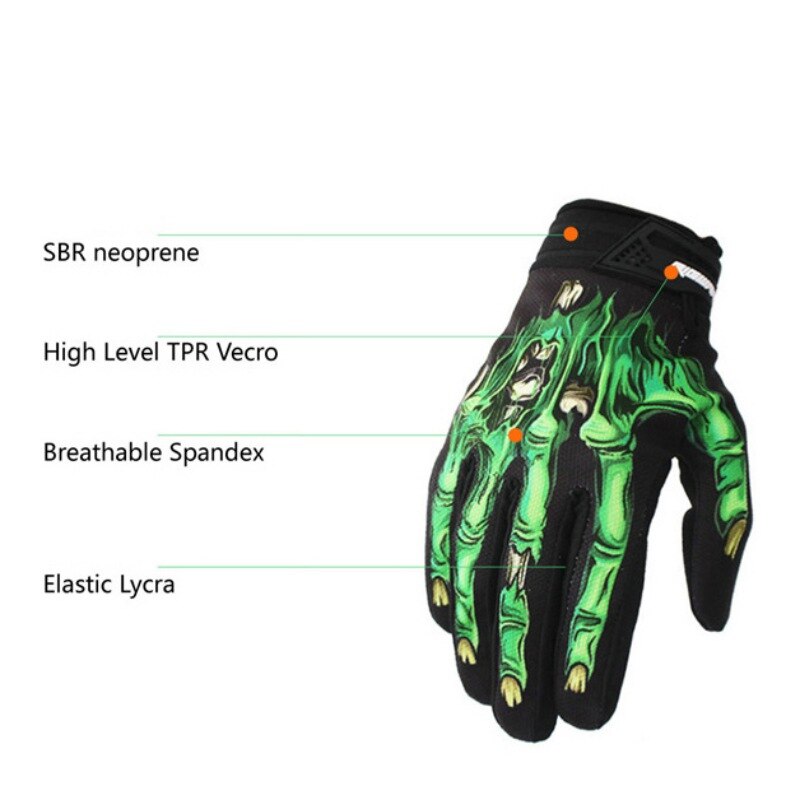 Mens Radfahrer Rennen Motorrad Handschuh Polyester Skelett Gothic Schädel Knochen Volle Finger Handschuhe 1
