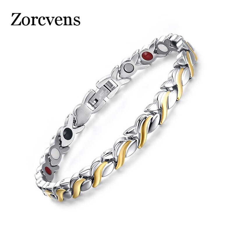 ZORCVENS, pulsera magnética de Salud de 7mm de longitud ajustable para mujeres, acero inoxidable con cadena de mano de germanio