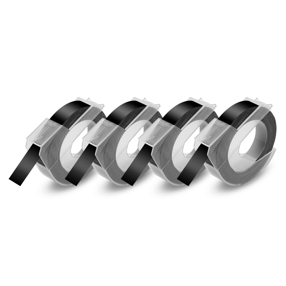 Uniplus 3D Embossing Black Label Tapes 9Mm Compatibel Dymo Label Maker Dymo 3D Tape Lint Voor Dymo Label Printer 1880 1610 E101: 4PK