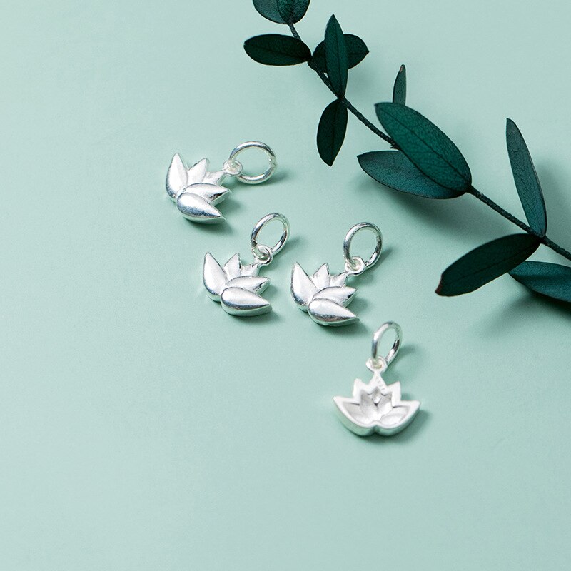 Collier en argent Sterling 925, belle fleur de Lotus, pendentif, breloques de décoration pour femmes, bijoux à faire soi-même, accessoires fins