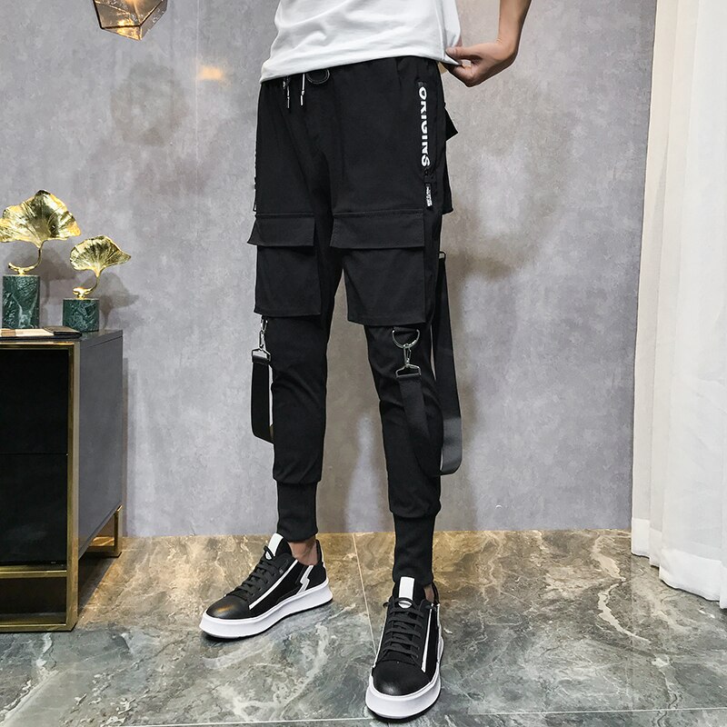 Pantalones pitillo con varios bolsillos para hombre, pantalones de chándal rasgados de estilo Hip Hop con de telas combinadas, pantalones para correr, Pantalones largos casuales de para hombre