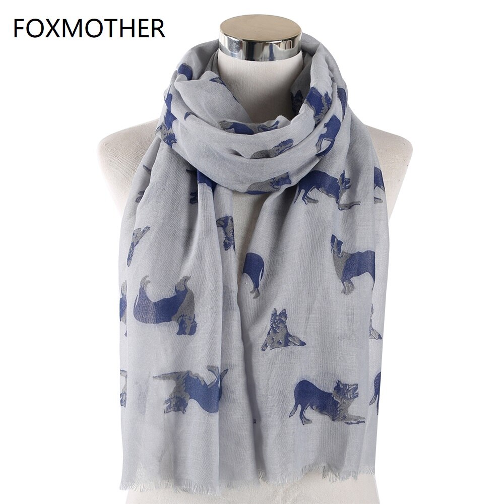 FOXMOTHER Grey Pink German Shepherd Dog Scarf For Dog Lover For Women Scarves Dog Woman