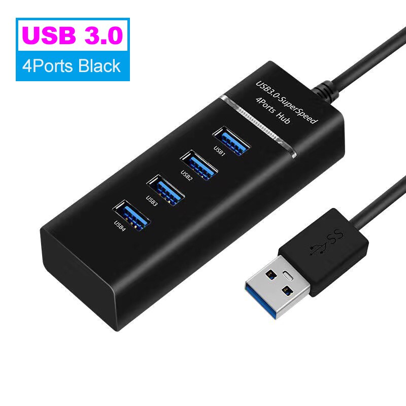 USB Hub 4 Ports USB 2.0 3.0 Hub Splitter High Speed Multi Splitter USB Adapter Expander Cable For Desktop PC Mac Laptop Notebook: USB 3.0 HUB Black