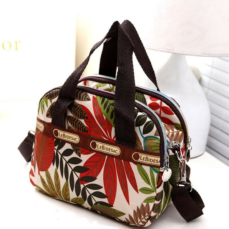 Women Girls Bag Waterproof Nylon Zipper Shoulder Bag Travel Tote Purse Shopping Bags: Colorful leaves