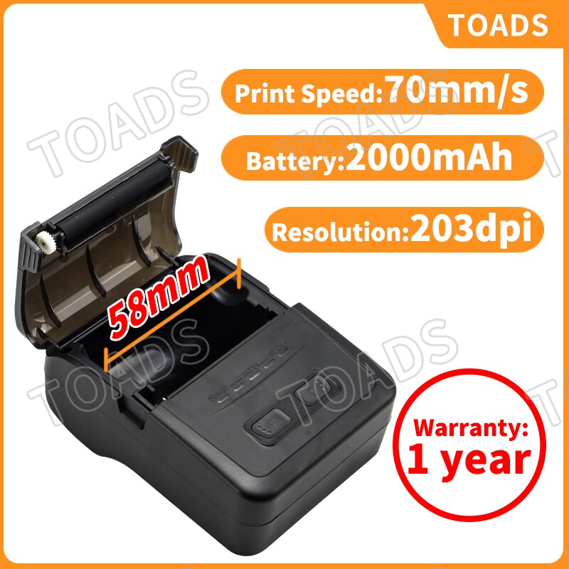 Portable Bluetooth Printer With USB &amp; Bluetooth Interface Wilress Connected With Mobile Phone &amp; Computer Mini Thermal Printer: Black / EU plug