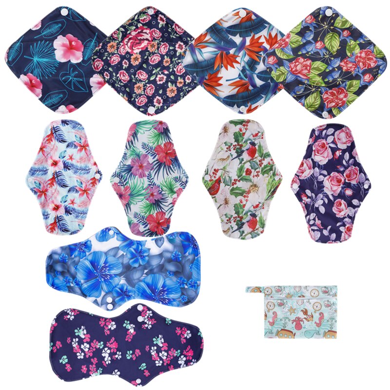 [simfamily] 10Pcs Reusable Pads Bamboo Charcoal Pads Sanitary Pads Washable Panty Liner Mama Maternity Menstrual Cotton Dads: 4S 4M 2L 1bag