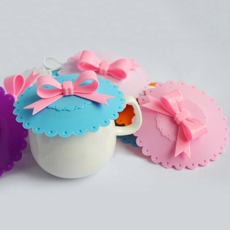 Cute Bowknot Shape Drinking Cup Lid Silicone Anti-Dust Bowl Cover Cup Seals For Glass Mugs Leak Proof Lovely Dustproof Cup Cover