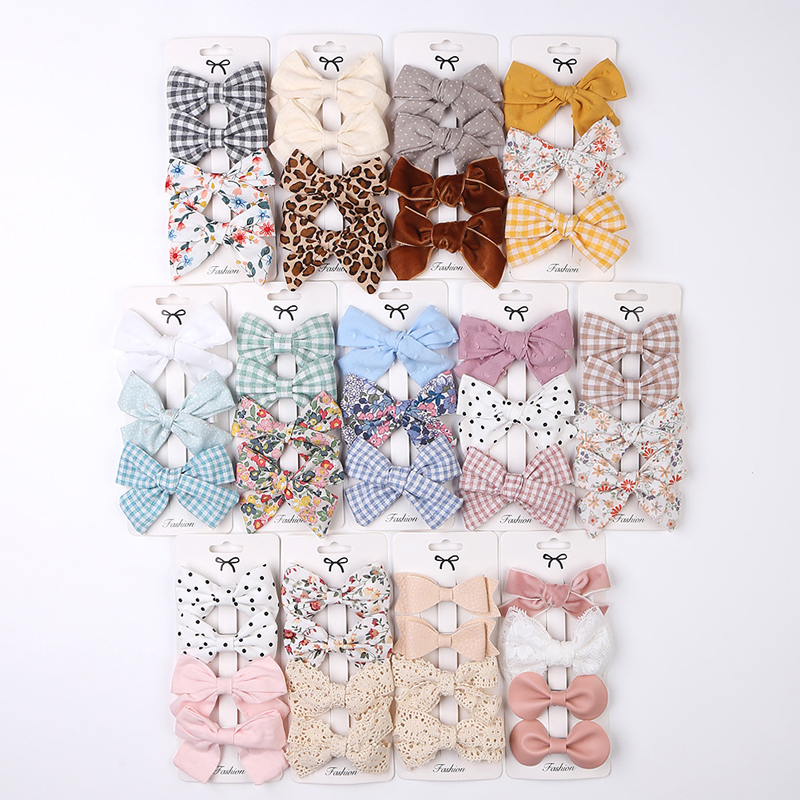 Baby Bogen Haarnadel Mädchen Haar Clip Baumwolle Spitze Barette Für freundlicher Headwear Säuglings Blumen Karierten Clips Babys Nette Zubehör 3/4Stck