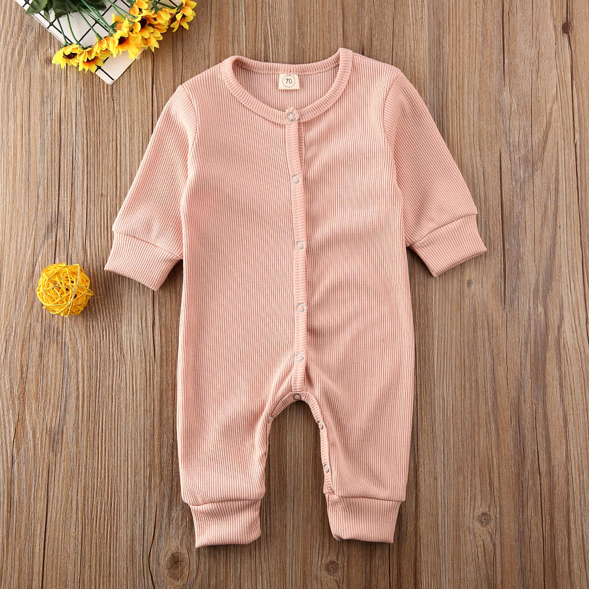 Småbarn barn baby jente gutt høst vinter varme klær ensfarget strikket romper overall antrekk lange ermer søt ett stykke 0-24m