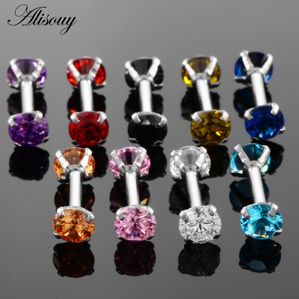 Dubbele Ronde Oorbel voor Vrouwen Chirurgisch Staal Bar Oorbellen Kraakbeen Piercing Oor Gem Zirkoon Rhinestone Ear Stud Bars Sieraden