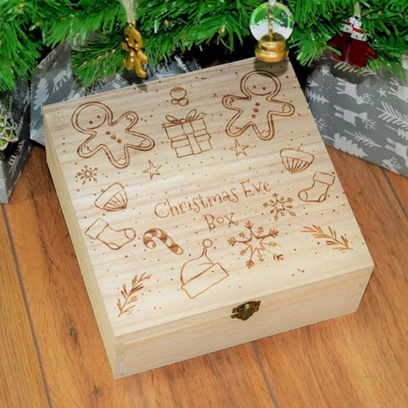 Kerstavond Doos houten graveren Xmas Childrens Kerstkrans sneeuwvlok Home Decoraties 634E