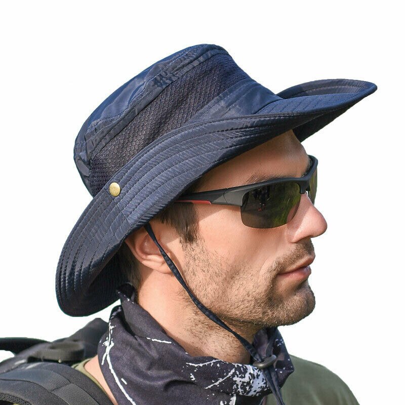 Jahrgang Cowboy Hütte Männer Gittergewebe Eimer Kappen Für Männer Sommer Kappen Breite Krempe UV Schutz Klappe Hütte Männer Ich bin Freien Atmungsaktiv Strand Kappen